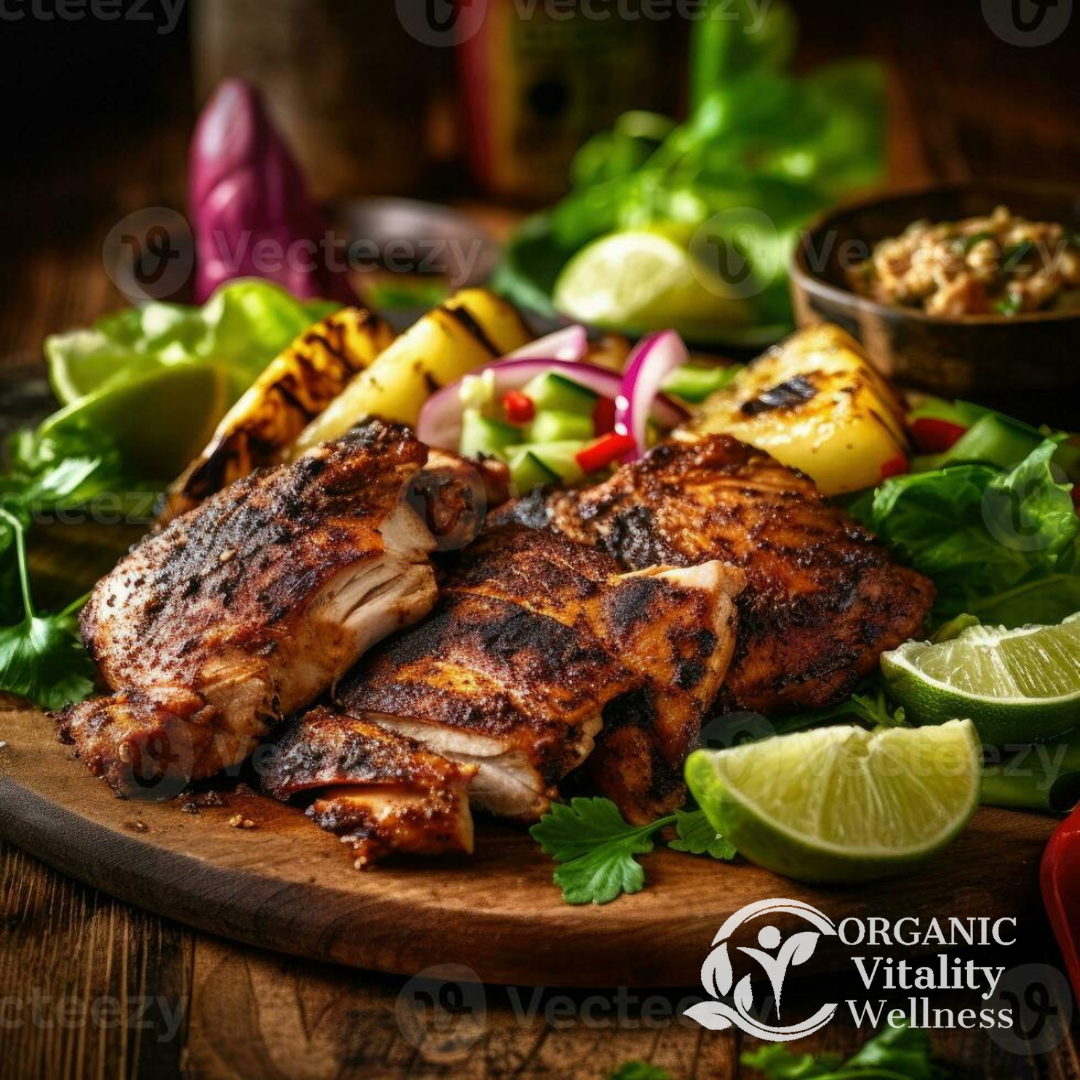 Smoked to perfection and kissed by fire—this Jerk Chicken sets the standard