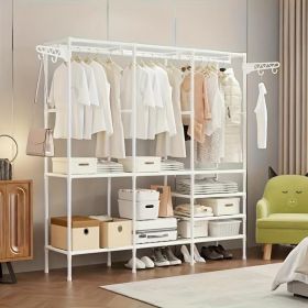 Clothing Racks for Hanging Clothes with ShelvesPortable Closet System Organizer Garment Rackfor Clothes Storage (Color: white-66*63*14in)